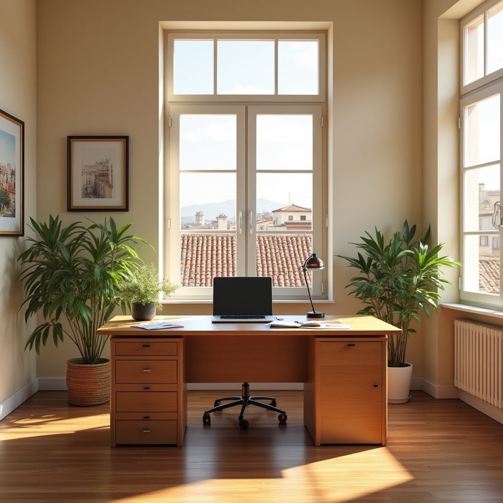 Ufficio Fynavmor a Verona: spazio luminoso con scrivania e materiali di lavoro organizzati